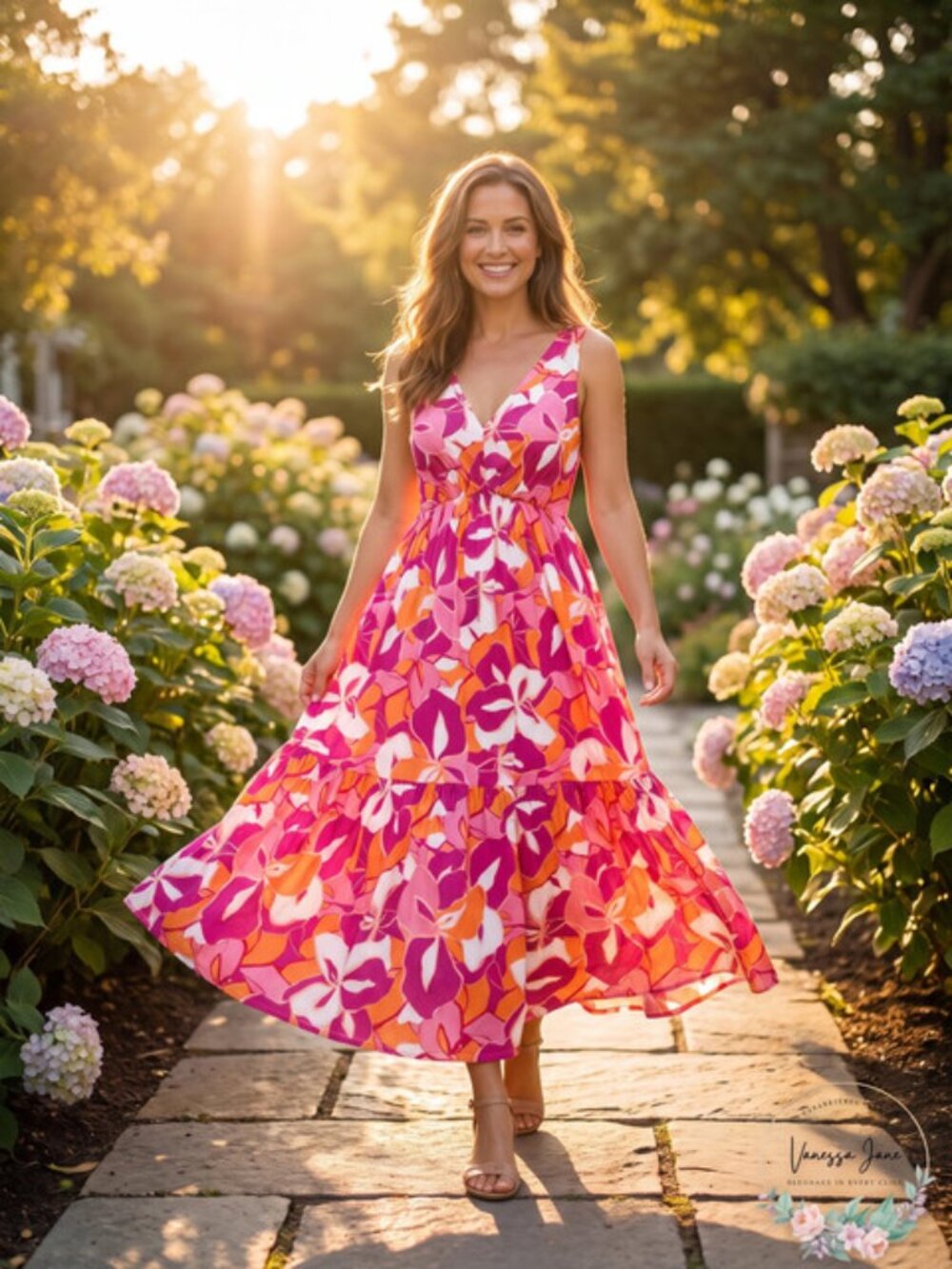 Japna Floral Maxi Dress, Size Large